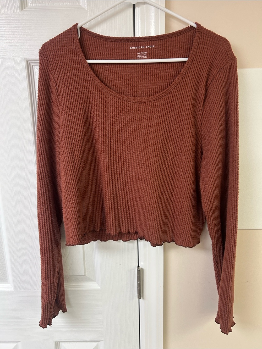 American Eagle waffle-knit long-sleeve crop top